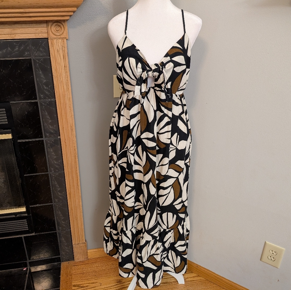 New Tabitha Brown x Target‎ Neutral Botanical Print Linen Blend Dress Size Med